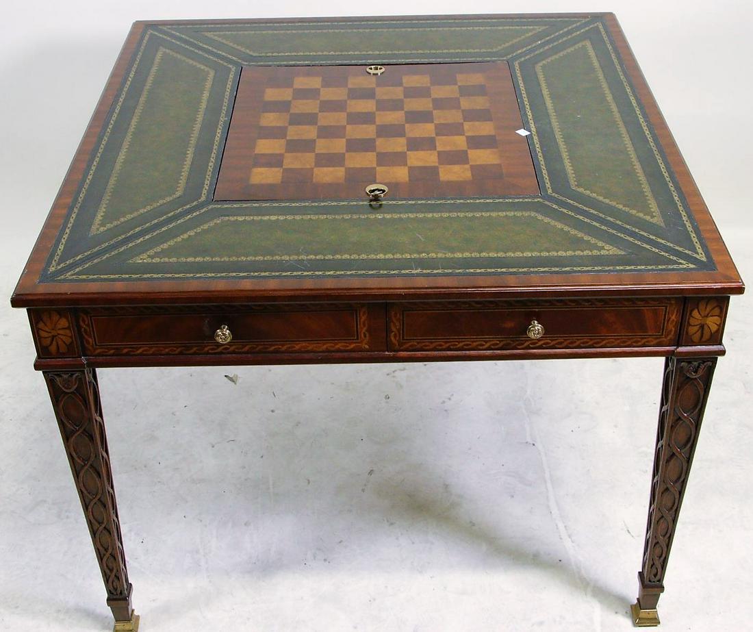 MAITLAND-SMITH TOOLED LEATHER TOP GAME TABLE: MAITLAND-SMITH TOOLED LEATHER TOP GAME TABLE. Height: 30 in. by Width: 40 in. by Depth: 40 in.
