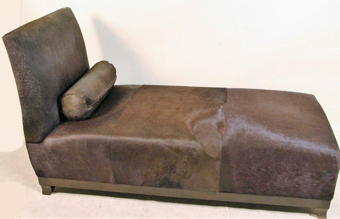 CUSTOM DESIGN PONY HIDE CHAISE LOUNGE CHAIR: CUSTOM DESIGN PONY HIDE CHAISE LOUNGE CHAIR. Height: 39 in. by Width: 31 in. by Depth: 68 in.