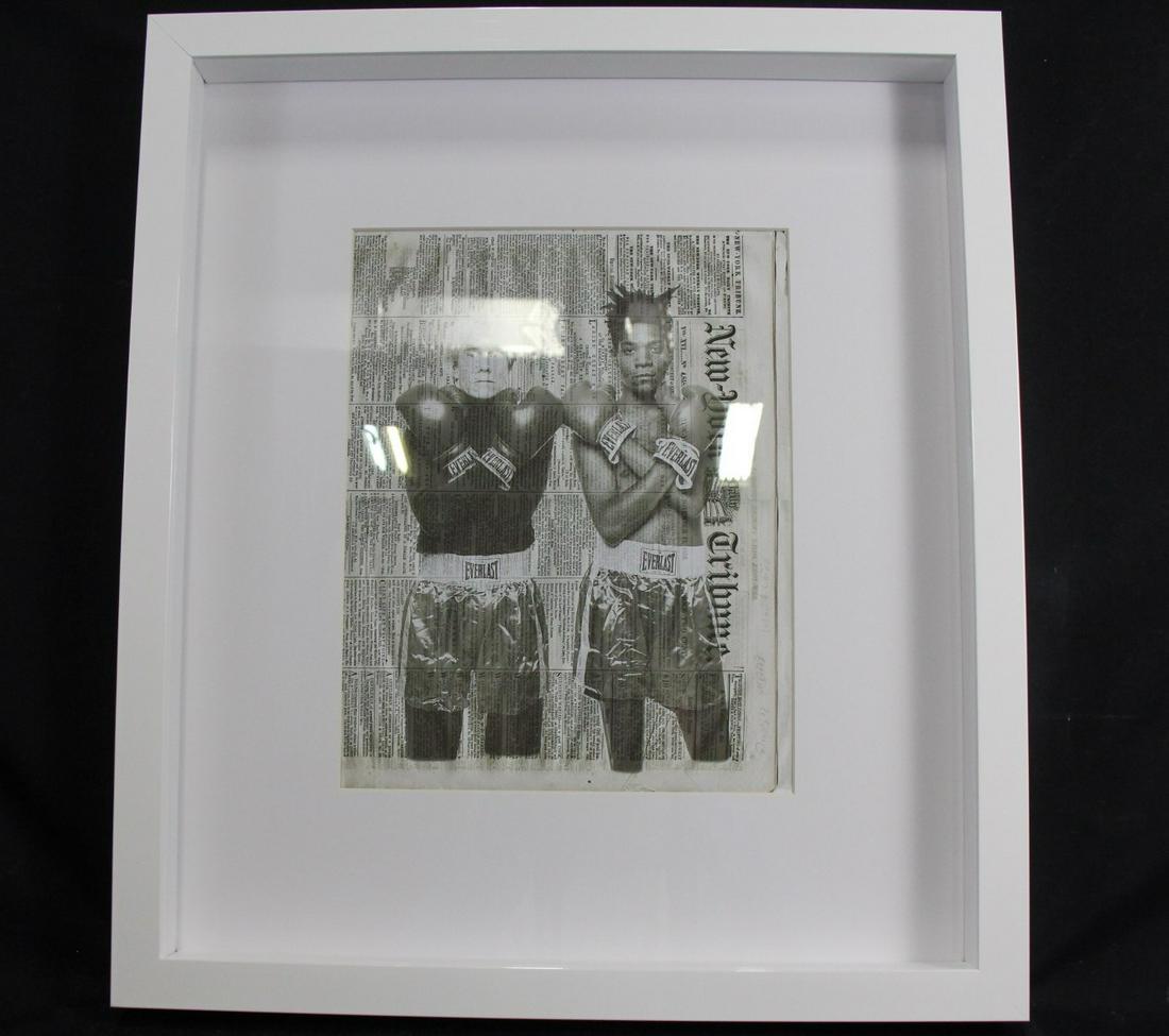 ANDY WARHOL & BASQUIAT ON NEW YORK TRIBUNE LITHOGRAPH.: ANDY WARHOL & BASQUIAT ON NEW YORK TRIBUNE LITHOGRAPH. Height: 24 in. by Width: 21 in.