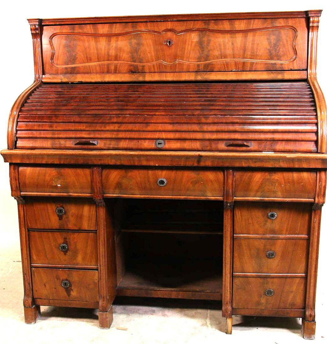 ANTIQUE ROLL TOP DESK: ANTIQUE ROLL TOP DESK. Height: 52 in. by Width: 50.5 in. by Depth: 29.5 in.