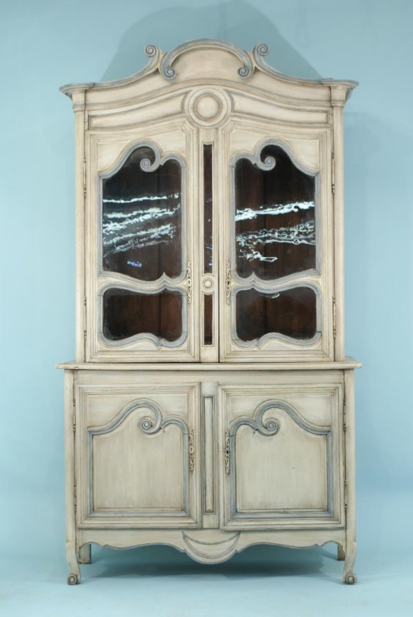 19th CENTURY FRENCH PAINTED BUFFET AND HUTCH: 19th CENTURY FRENCH PAINTED BUFFET AND HUTCH. Height: 83 in. by Width: 52 in. by Depth: 20 in.