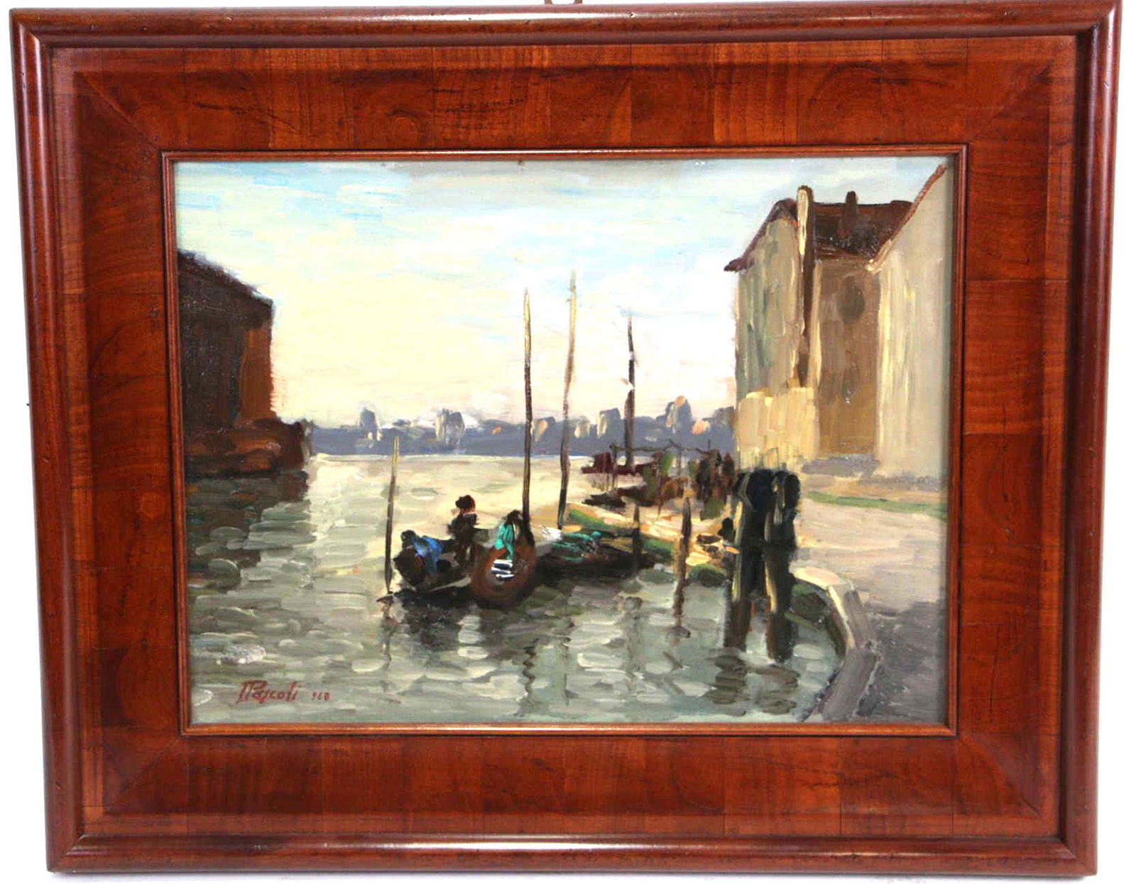 VINTAGE ITALIAN HARBOR SCENE OIL ON PANEL (1 of 5)