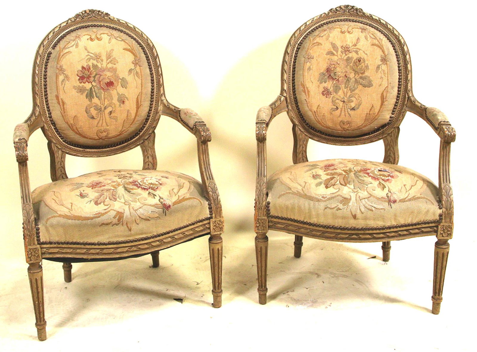 PAIR OF 19th CENTURY FRENCH AUBUSSON ARMCHAIRS: PAIR OF 19th CENTURY FRENCH AUBUSSON ARMCHAIRS. Height: 37 in. by Width: 23 in. by Depth: 20 in.