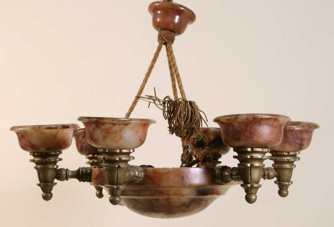 CIRCA 1900 SIX ARM ALABASTER CHANDELIER (1 of 9)