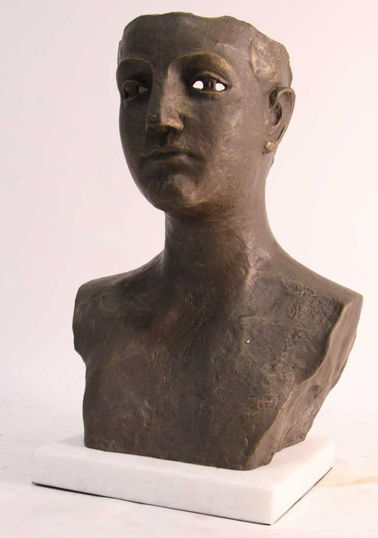 CONTEMPORARY BRONZE BUST SCULPTURE ON MARBLE BASE (1 of 4)