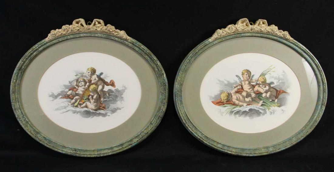 PAIR OF VINTAGE WINGED PUTTIE AT PLAY ENGRAVING (1 of 3)