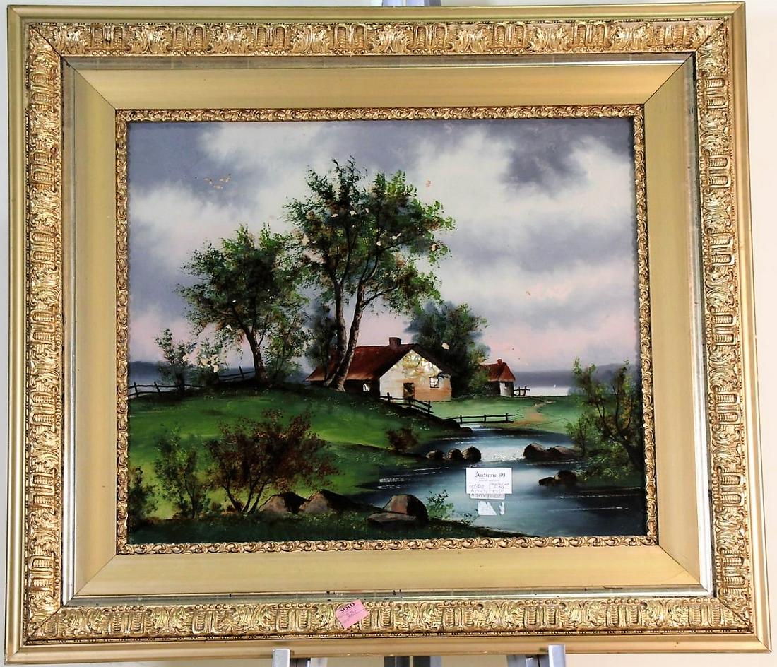 ANTIQUE REVERSE PAINTING ON GLASS (1 of 2)