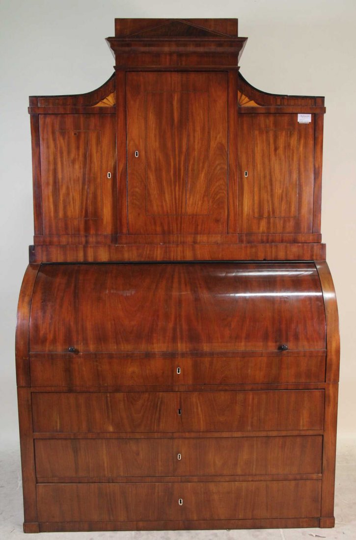 CIRCA 19th C.  BIEDERMEIER BURLED MAHOGANY SECRETARY (1 of 4)