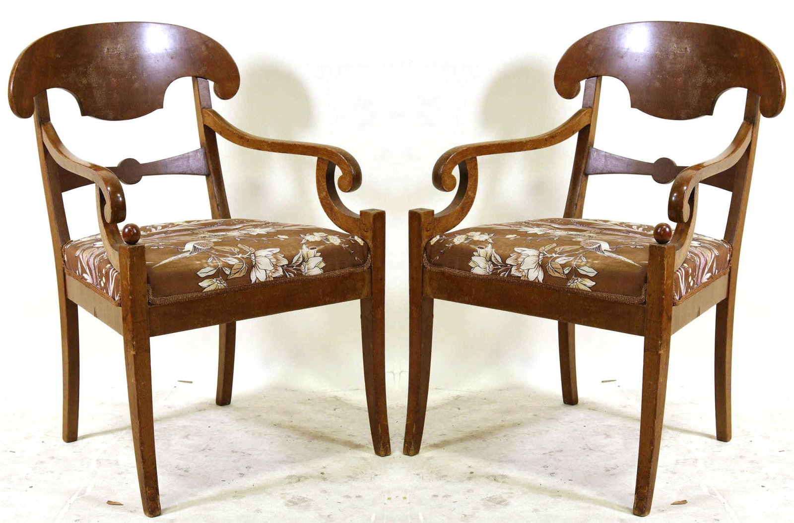 PAIR OF CIRCA 1880's MAHOGANY GUSTAVIAN ARMCHAIRS: PAIR OF CIRCA 1880's MAHOGANY GUSTAVIAN ARMCHAIRS. Height: 35 in. by Width: 23 in. by Depth: 18.5 in.