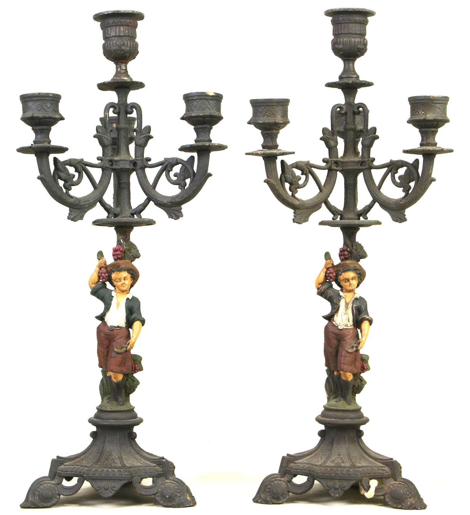 PAIR OF NAPOLEON III BRONZE CANDELABRAS: PAIR OF NAPOLEON III GOLD PAINTED BRONZE CANDELABRAS. Height: 15 in. by Width: 7 in. by Depth: 7 in.