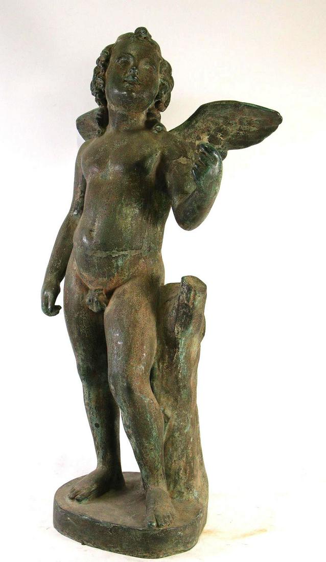 NICELY CAST WINGED CUPID BRONZE SCULPTURE (1 of 4)
