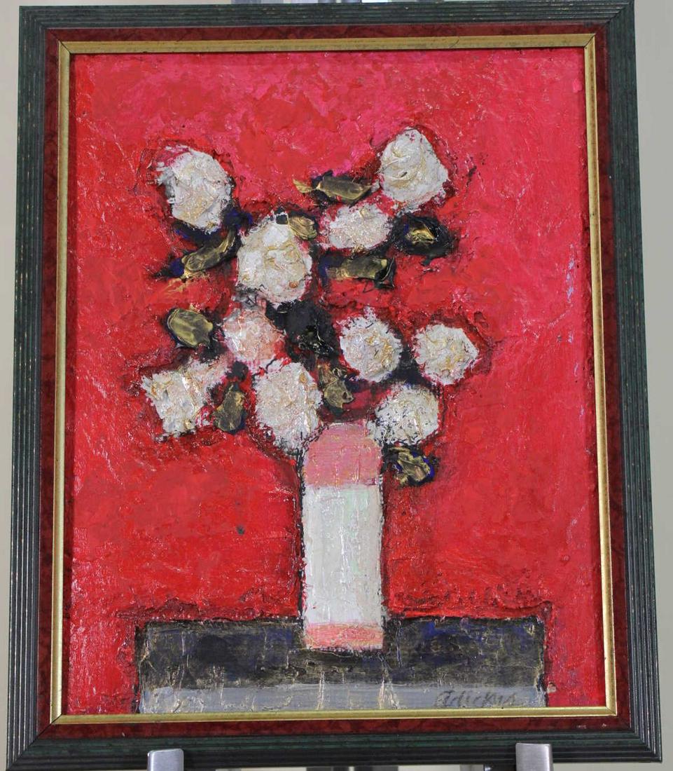 DAVID ADICKES FLORAL STILL LIFE ACRYLIC ON PANEL (1 of 3)