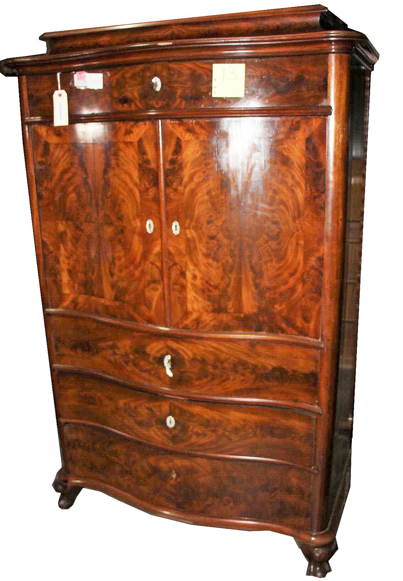 CIRCA 1850's DANISH MAHOGANY SILVER CABINET: CIRCA 1850's DANISH MAHOGANY SILVER CABINET. Height: 62 in. by Width: 40 in. by Depth: 19 in.