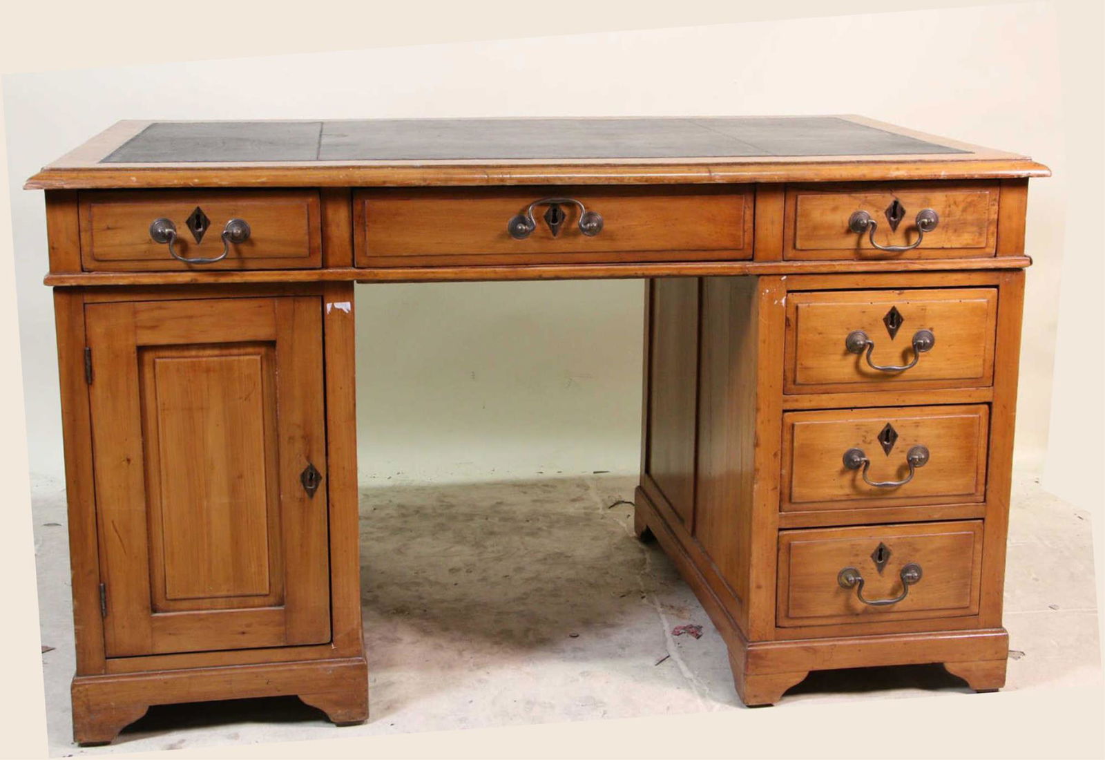 ANTIQUE DANISH TOOLED LEATHER TOP DESK (1 of 4)