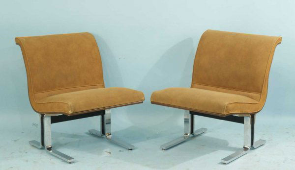 VINTAGE HERMAN MILLER CHROME & SUEDE CHAIRS: PAIR OF VINTAGE HERMAN MILLER CHROME & SUEDE CHAIRS. Height: 29 in. by Width: 22 in. by Depth: 28 in.