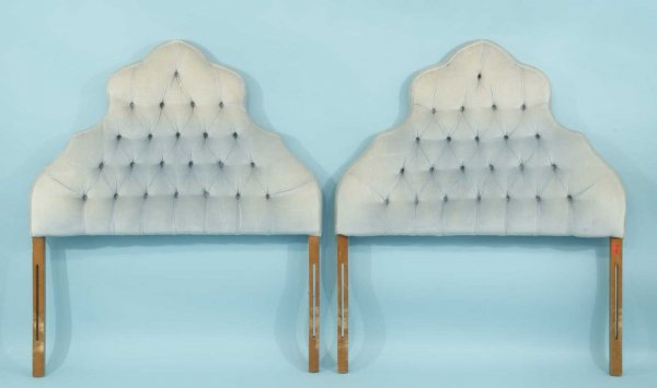 PAIR OF BUTTON-TUFTED TWIN SIZE HEADBOARDS: PAIR OF BUTTON-TUFTED TWIN SIZE HEADBOARDS. Height: 46 in. by Width: 38 in. by Depth: 4 in.