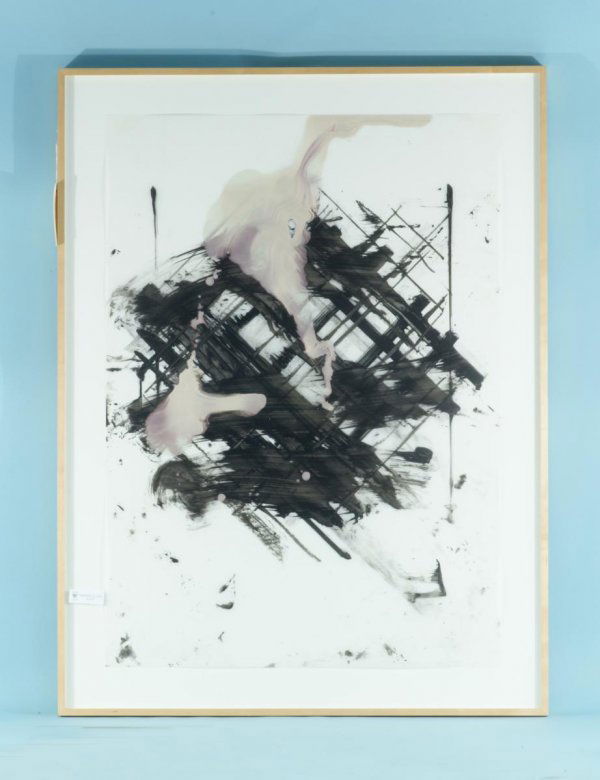 ED MOSES "CAT-BO #1" MIXED MEDIA ON VELLUM, 1997: ED MOSES "CAT-BO #1" MIXED MEDIA ON VELLUM, 1997. FRAMED AND MATTED. Height: 42 in. by Width: 29 1/2 in.