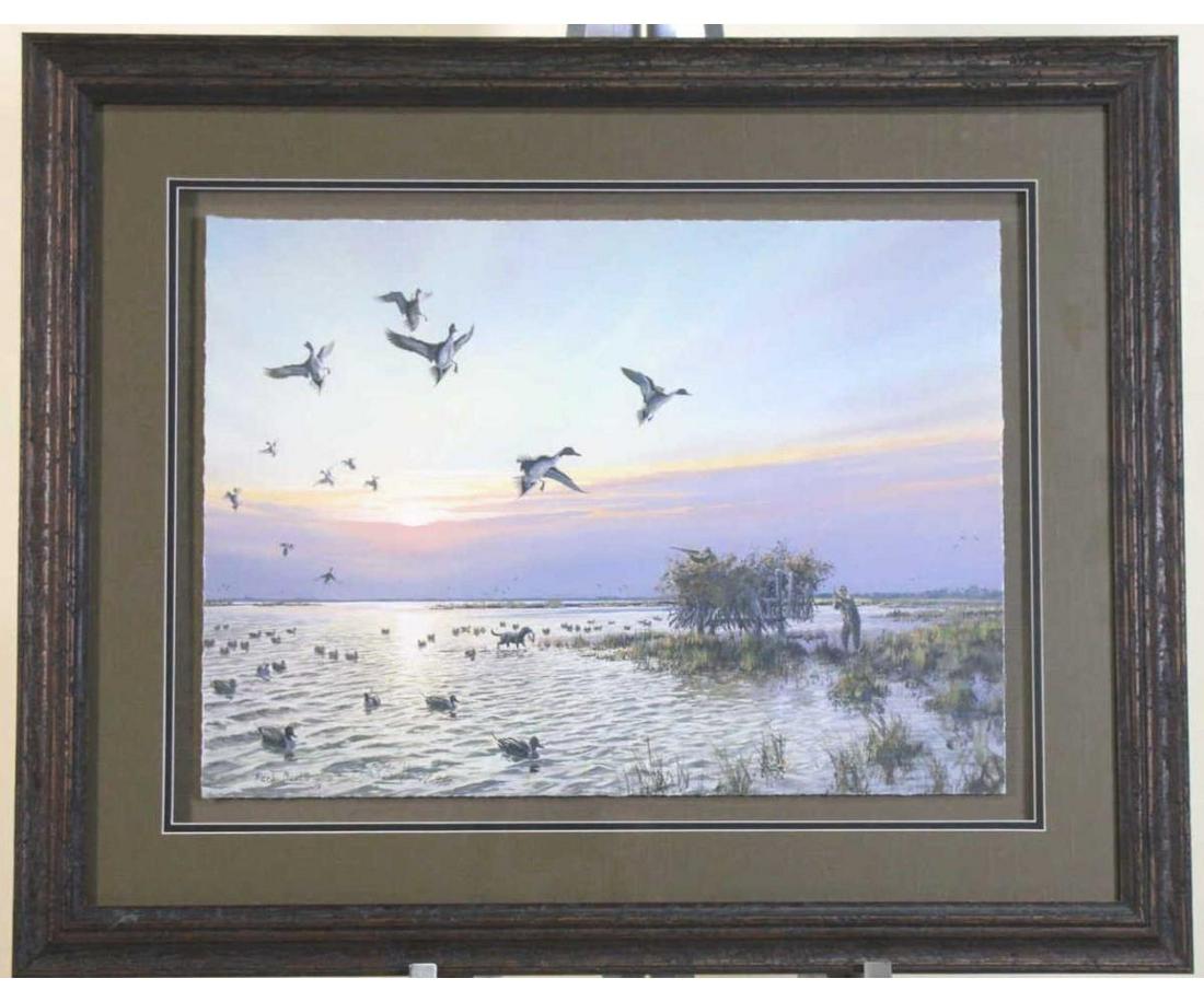 HERB BOOTH DUCK HUNT SIGNED A/P 9/15 PRINT: HERB BOOTH "DUCK HUNT" SIGNED ARTIST PROOF LIMITED EDITION #9/15 PRINT. Height: 26 in. by Width: 32 in.