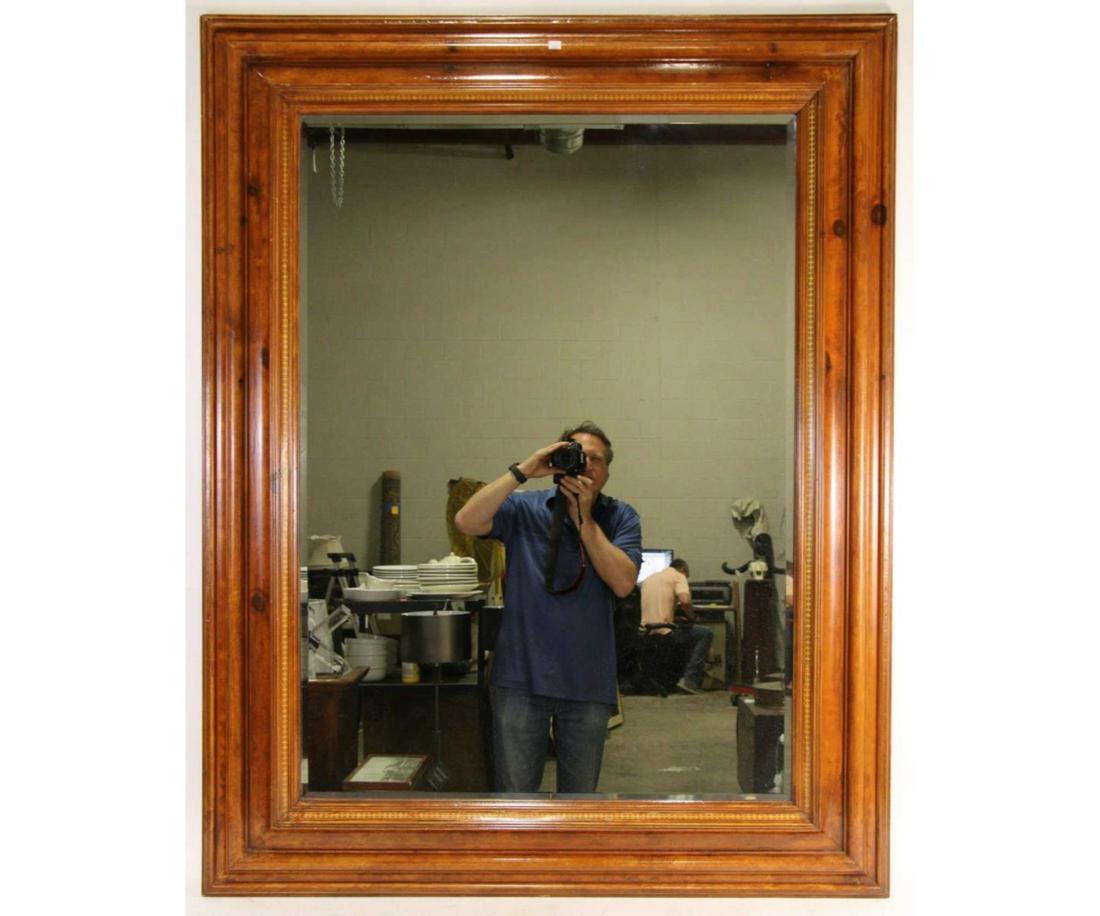 ANTIQUE BURLED WALNUT MAHOGANY INLAID FRAMED MIRRO: ANTIQUE BURLED WALNUT MAHOGANY INLAID FRAMED MIRROR. Height: 56.5 in. by Width: 44 in.