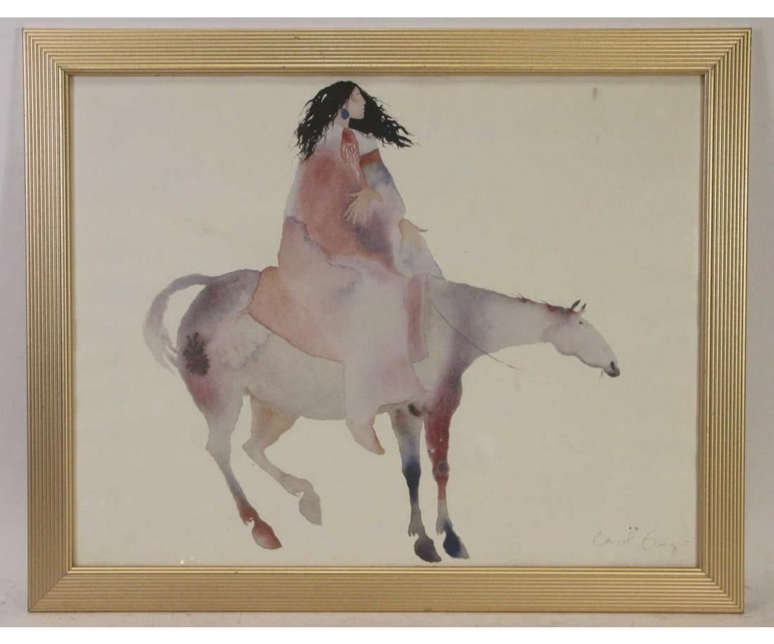 FRAMED CAROL GRIGG NATIVE AMERICAN PRINT: FRAMED CAROL GRIGG NATIVE AMERICAN PRINT. Height: 25.5 in. by Width: 31.5 in.