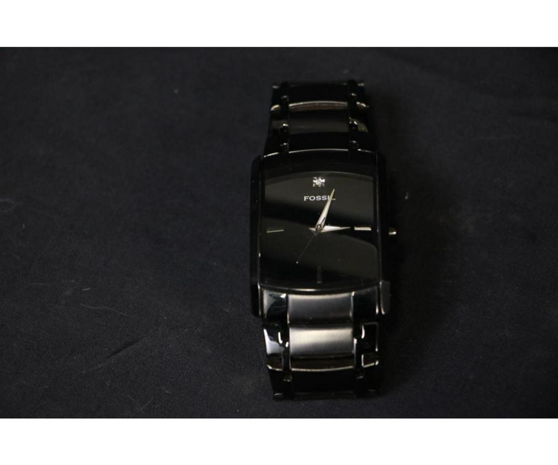 MENS FOSSIL FS4159 BLACK STAINLESS DIAMOND WATCH: MENS FOSSIL FS4159 BLACK STAINLESS DIAMOND WATCH - USED CONDITION