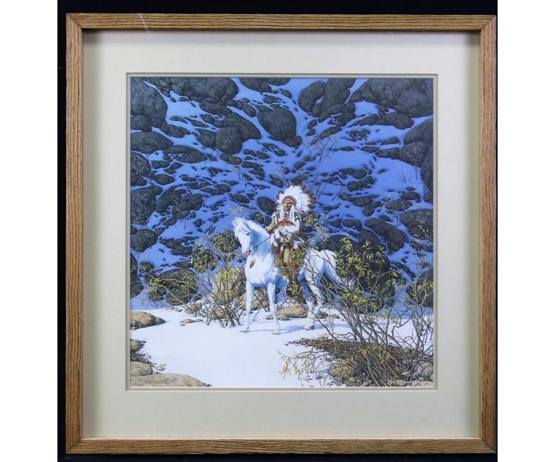 FRAMED BEV DOOLITTLE "NATIVE CHIEF" PRINT: FRAMED BEV DOOLITTLE "NATIVE CHIEF" PRINT Height: 22 in. by Width: 11 in. by Depth: 1
