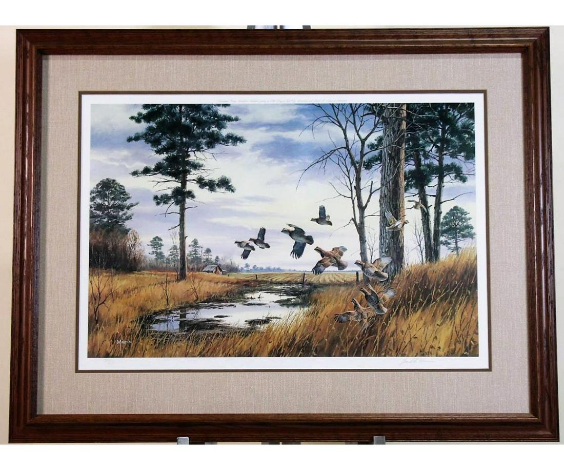 DAVID A. MAASS "HOMESTEAD COVEY-BOBWHITE" PRINT: DAVID A. MAASS "HOMESTEAD COVEY-BOBWHITE" LIMITED EDITION #E312/650 PRINT. Height: 27 in. by Width: 35