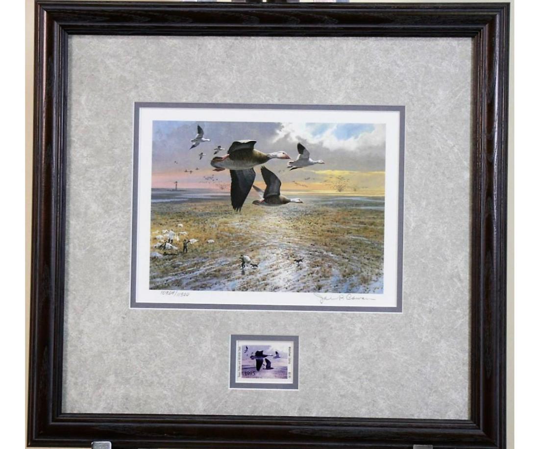 JOHN P. COWAN WATERFOWL STAMP SIGNED: JOHN P. COWAN (AMERICAN 1920-2008) WATERFOWL STAMP SIGNED LIMITED EDITION #10384/11300 PRINT. Height: 17 in. by Width: 18