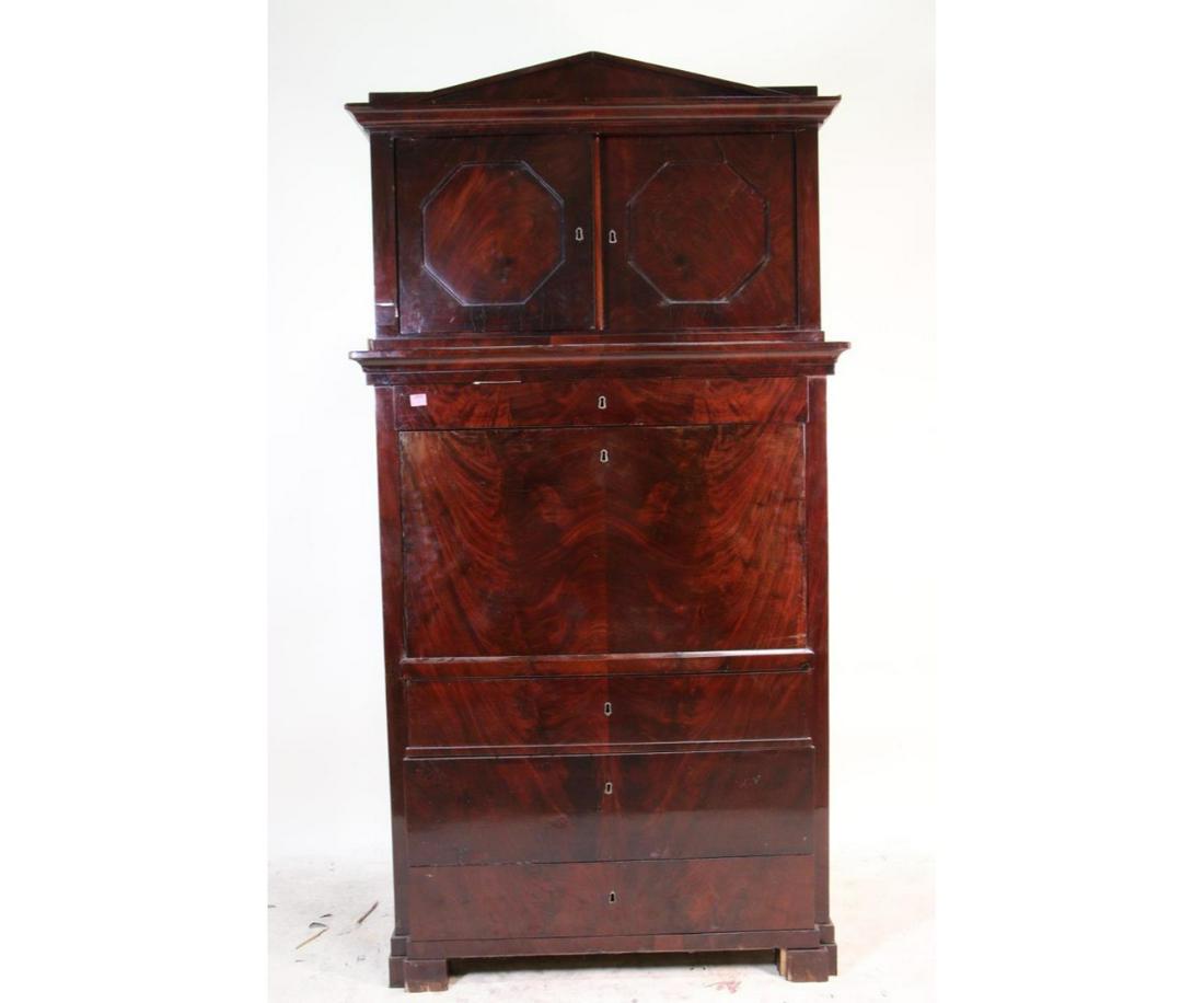 CIRCA 1840's BIEDERMEIER MAHOGANY SECRETARY: CIRCA 1840's BIEDERMEIER MAHOGANY SECRETARY. Height: 80.5 in. by Width: 42 in. by Depth: 20 in.