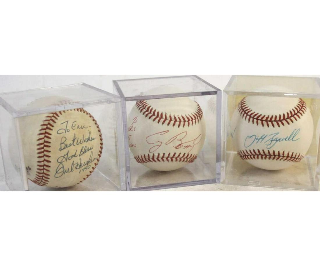 SET OF THREE AUTOGRAPHED MLB BASEBALLS: SET OF THREE AUTOGRAPHED MLB BASEBALLS - JEFF BAGWELL, CRAIG BIGGIO, OREL HERSHISER.