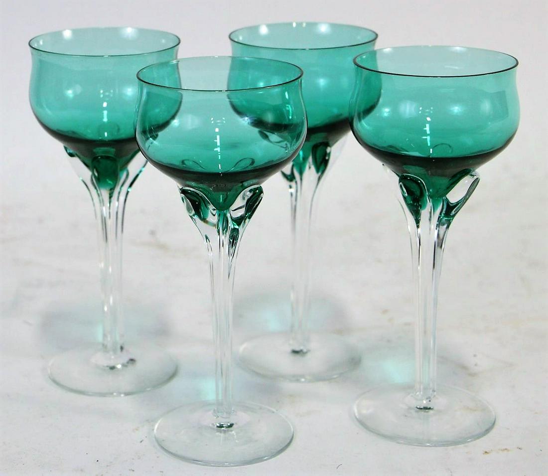 SET OF FOUR BLUE/GREEN STEMWARE WINE GOBLETS: SET OF FOUR BLUE/GREEN STEMWARE WINE GOBLETS. Height: 6.75 in. by Width: 2.75 in. by Depth: 2.75 in.