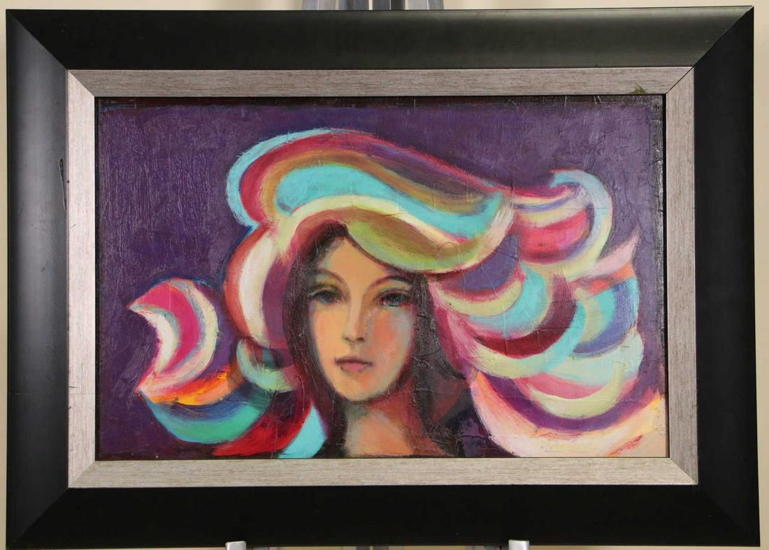 DAVID ADICKES "WILD HAIR PURPLE" ACRYLIC ON CANVAS (1 of 4)