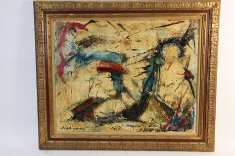 RODIER ABSTRACT OIL ON CANVAS PAINTNG, 1958: RODIER ABSTRACT OIL ON CANVAS PAINTNG, 1958. Height: 31.5 in. by Width: 37 in.