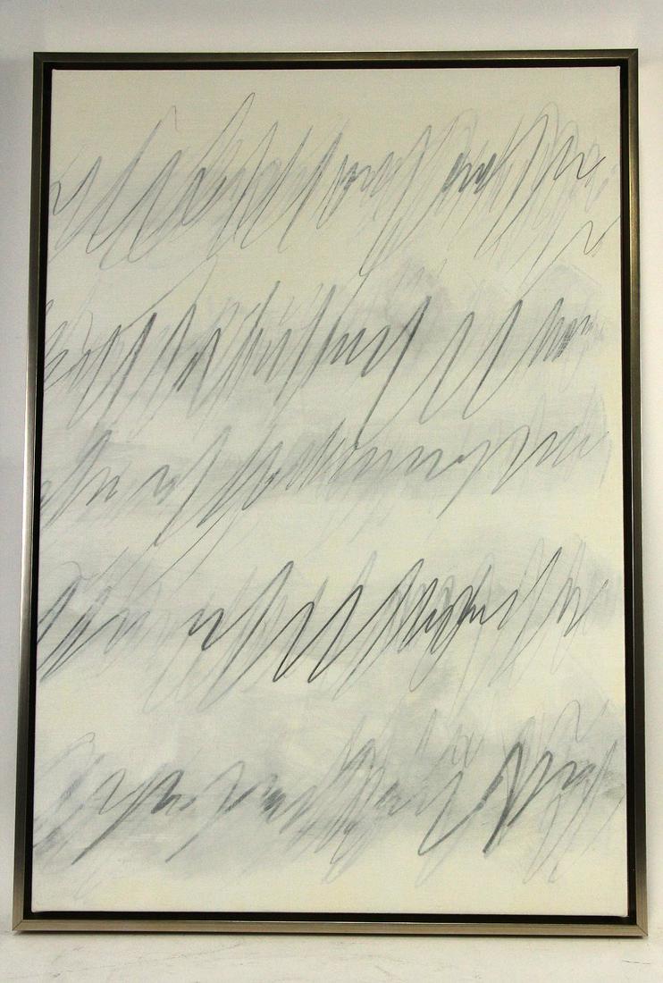 N THE MANNER OF CY TWOMBLY "OBSCURED LINEWORK": N THE MANNER OF CY TWOMBLY "OBSCURED LINEWORK" ACRYLIC ON CANVAS. Height: 24 in. by Width: 35 in.