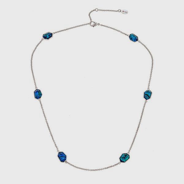CRISTINA SABATINI LEA BLUE ABALONE NECKLACE: CRISTINA SABATINI LEA BLUE ABALONE RHODIUM PLATED NECKLACE