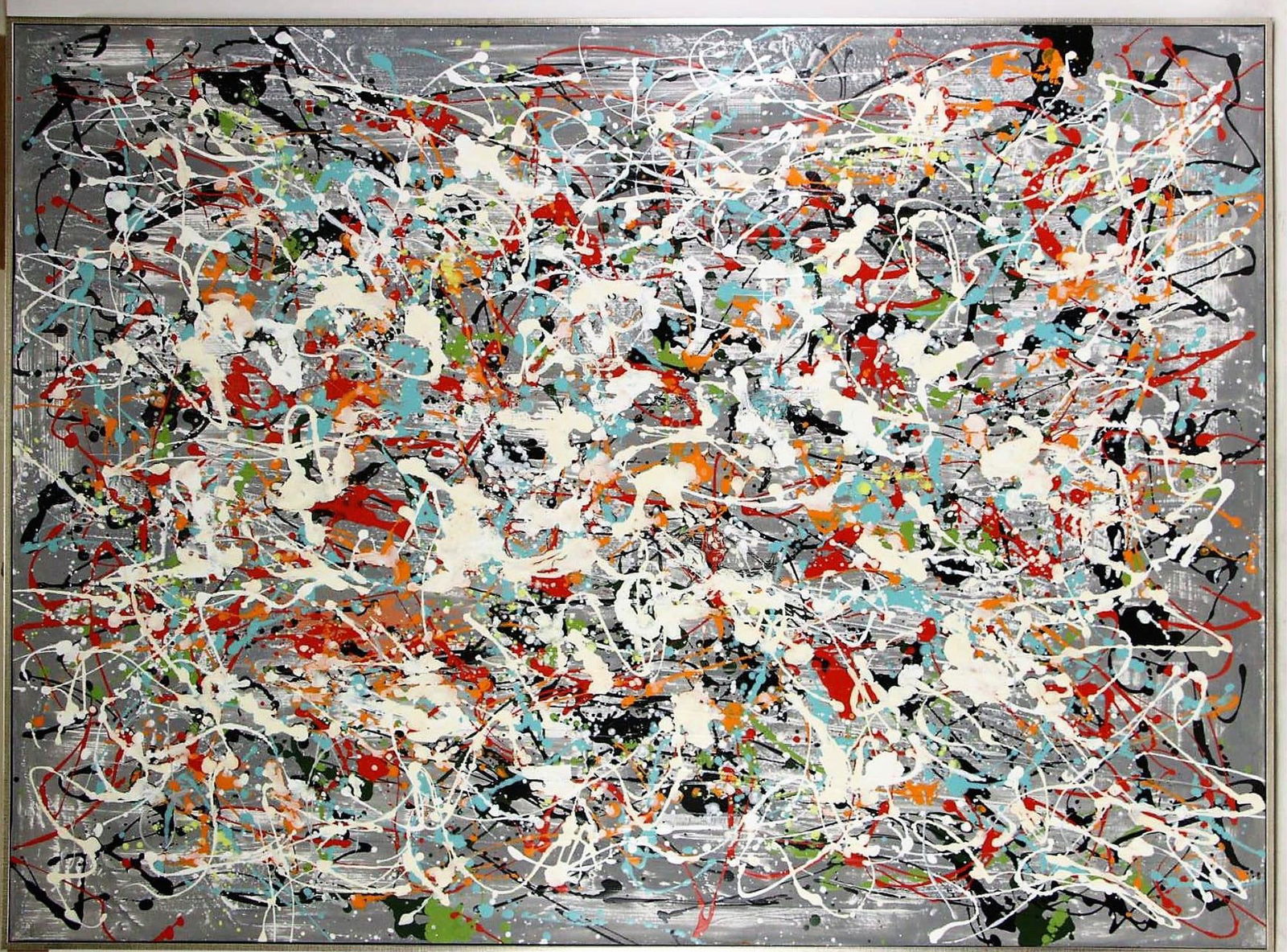 AFTER JACKSON POLLOCK "ORGANIZED CHAOS" ACRYLIC: AFTER JACKSON POLLOCK "ORGANIZED CHAOS" ACRYLIC ON CANVAS. Height: 61 in. by Width: 45 in.