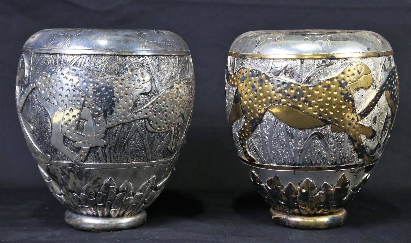 PAIR OF SILVER GILT CHEETAH VASES (1 of 2)