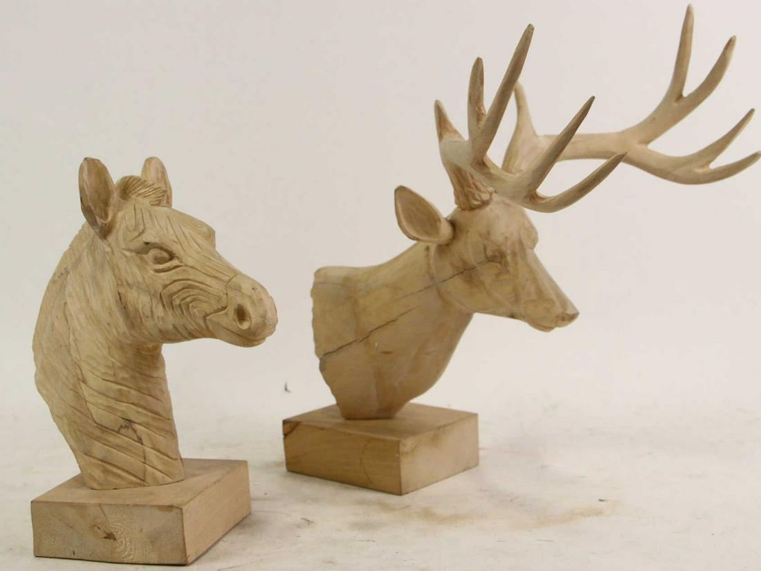 WOOD CARVED ZEBRA AND DEER SCULPTURES (1 of 4)