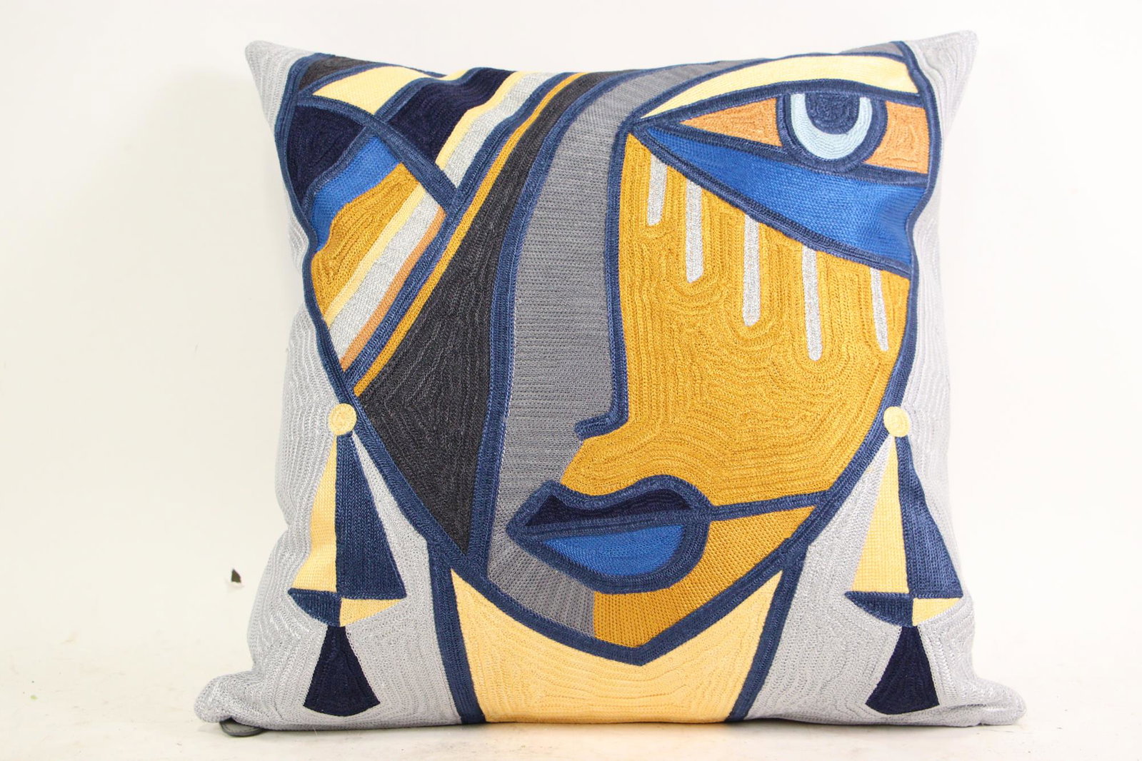 PAIR OF PICASSO STYLE CUBIST PILLOWS: PAIR OF PICASSO STYLE CUBIS PILLOWS. Height: 18.5 in. by Width: 18.5 in. by Depth: 5 in.