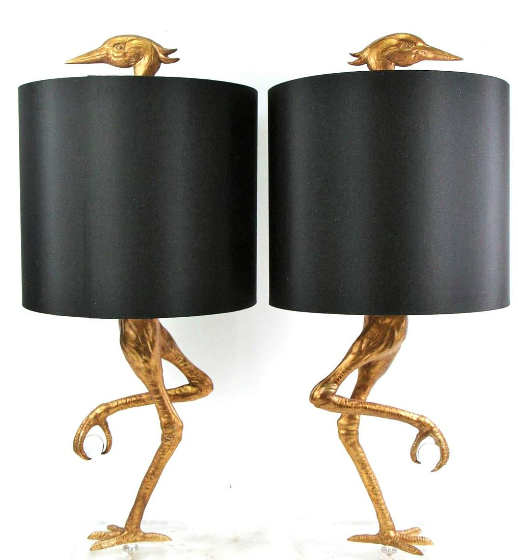 PAIR OF GILT METAL CRANE LAMPS ON LUCITE BASES (1 of 11)