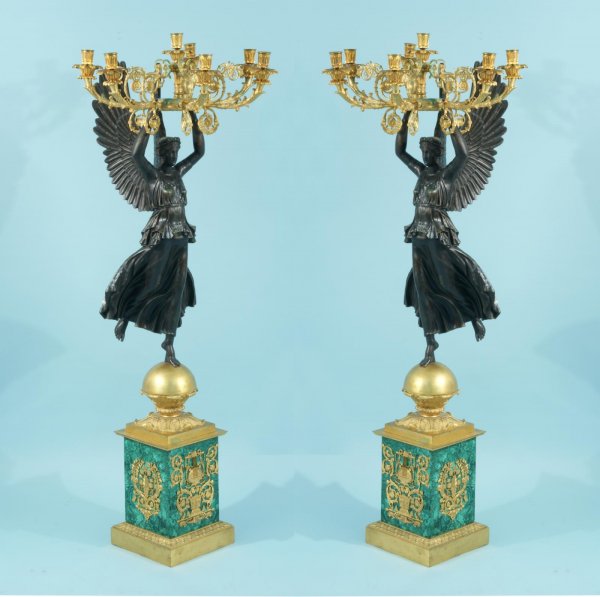 PAIR OF FRENCH EMPIRE STYLE GILT BRONZE CANDELABRA