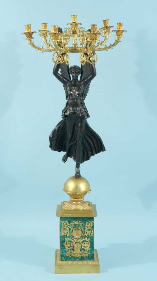 PAIR OF FRENCH EMPIRE STYLE GILT BRONZE CANDELABRA - 2