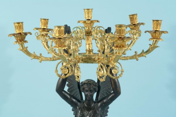 PAIR OF FRENCH EMPIRE STYLE GILT BRONZE CANDELABRA - 3