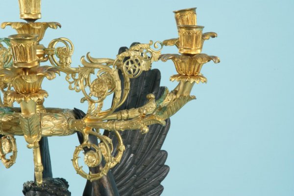 PAIR OF FRENCH EMPIRE STYLE GILT BRONZE CANDELABRA - 4