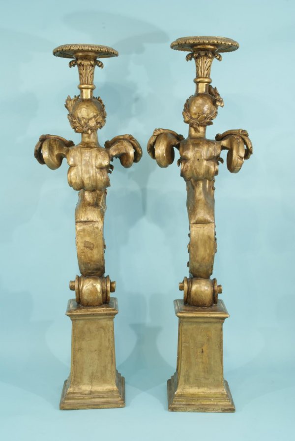 ANTIQUE FRENCH WOOD CARVED AND GILDED TORCHERES - 10