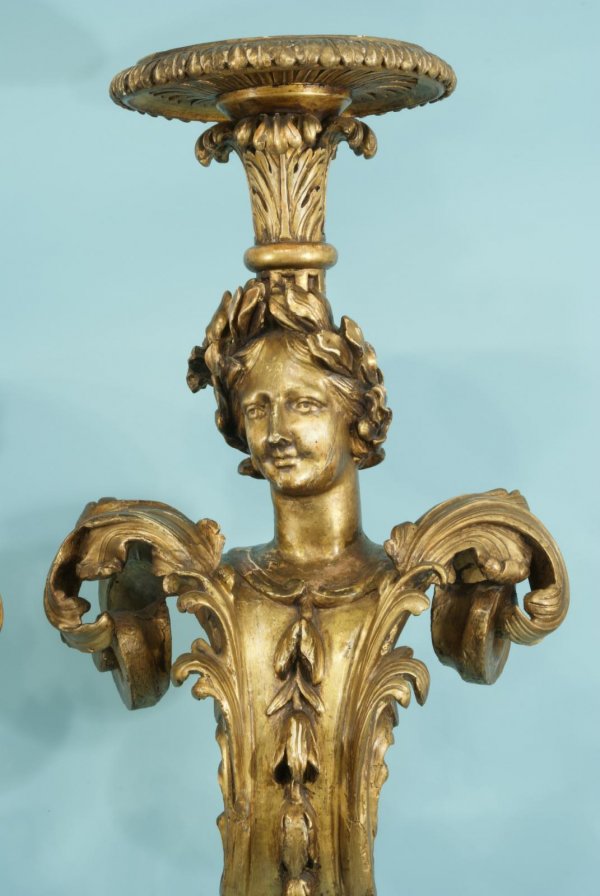 ANTIQUE FRENCH WOOD CARVED AND GILDED TORCHERES - 3