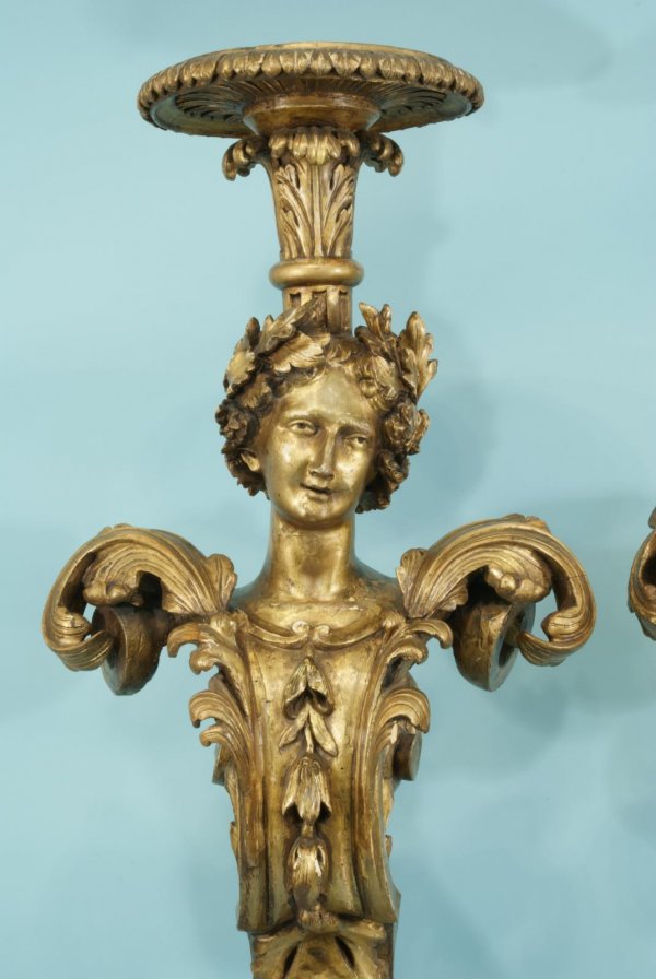 ANTIQUE FRENCH WOOD CARVED AND GILDED TORCHERES - 5