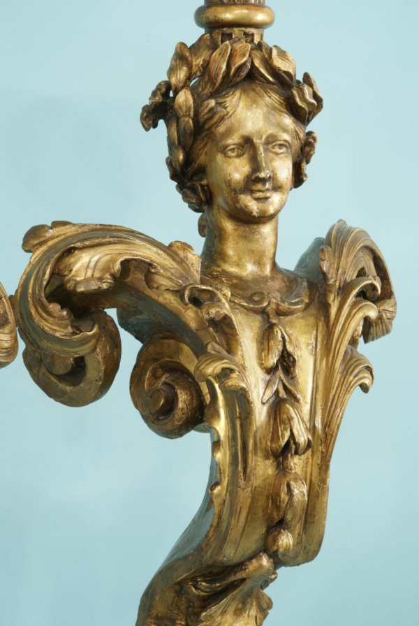 ANTIQUE FRENCH WOOD CARVED AND GILDED TORCHERES - 6