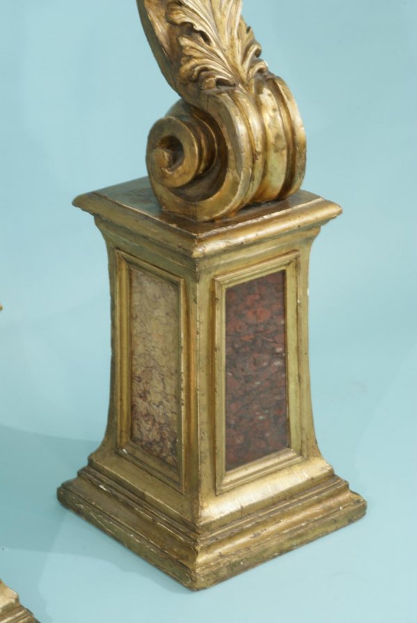 ANTIQUE FRENCH WOOD CARVED AND GILDED TORCHERES - 7