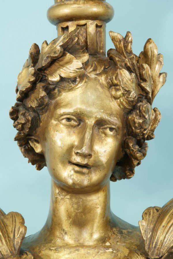 ANTIQUE FRENCH WOOD CARVED AND GILDED TORCHERES - 8